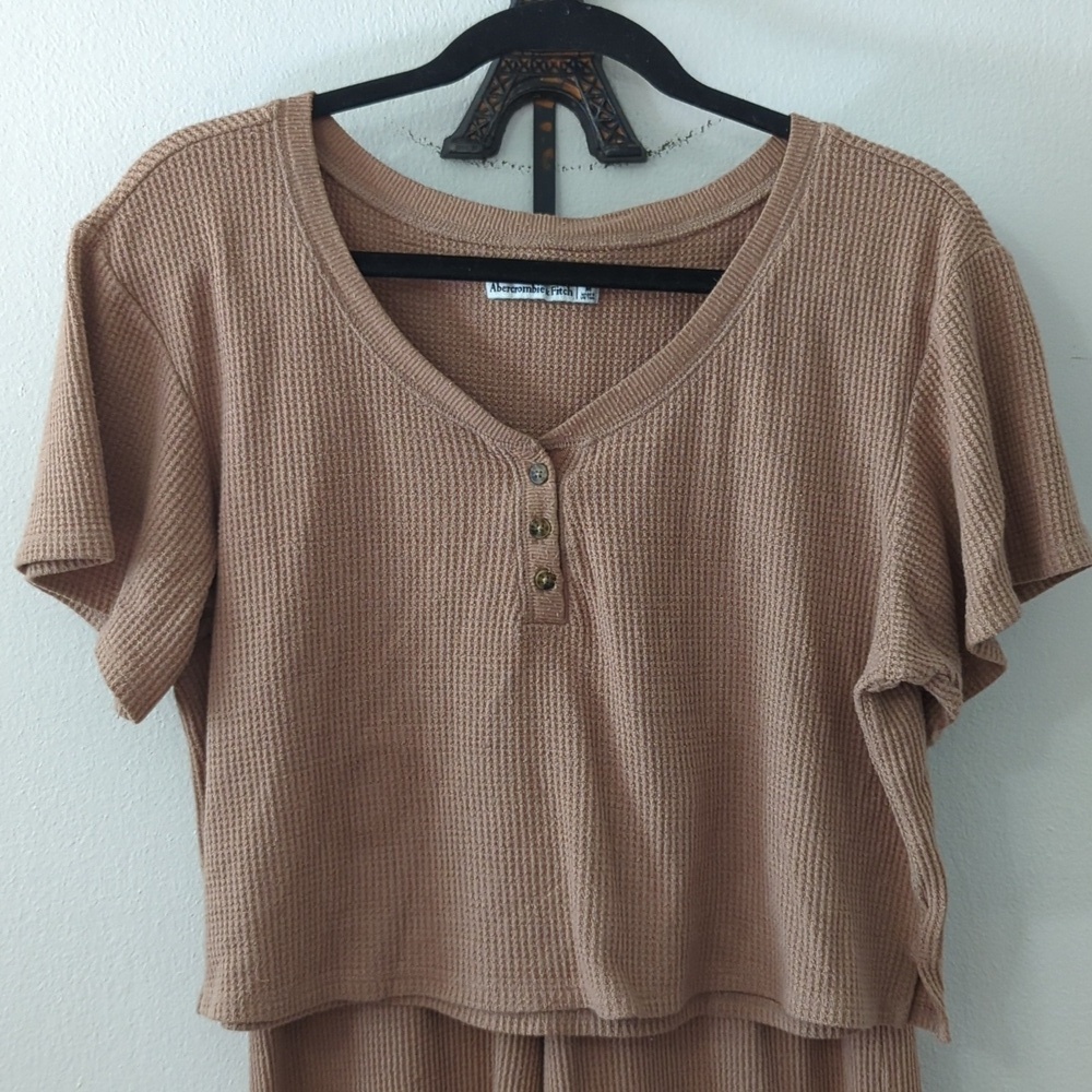 Abercrombie & Fitch Waffle Knit Lounge Set Tan Size M Top Size S Pants - Picture 2 of 8